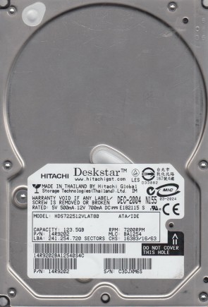 HDS722512VLAT80 Hitachi 123GB IDE 3.5 Inch Hard Drive