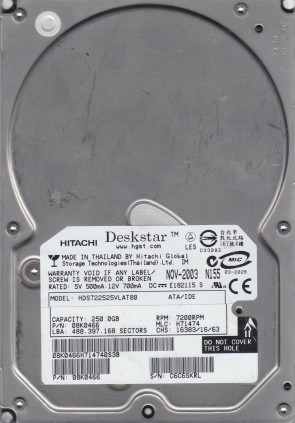 HDS722525VLAT80 Hitachi 250GB IDE 3.5 Inch Hard Drive
