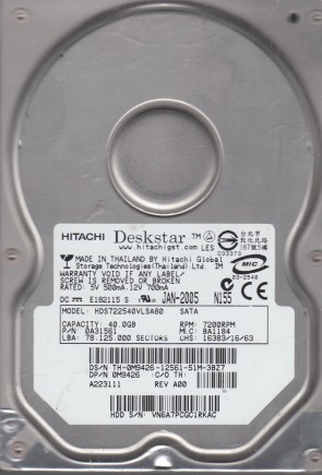 HitachiHDS722540VLSA8040 GBSATA3.5
