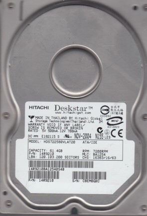 HDS722580VLAT20 Hitachi 82.3GB IDE 3.5 Inch Hard Drive