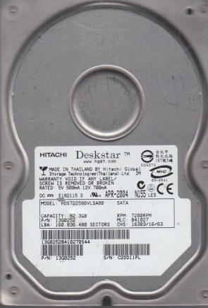 HDS722580VLSA80 Hitachi 82.3GB SATA 3.5 Inch Hard Drive