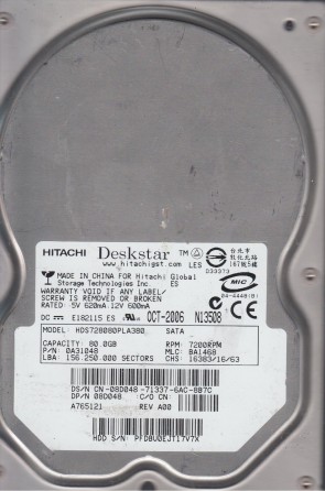 HDS728080PLA380 Hitachi 80GB SATA 3.5 Inch Hard Drive