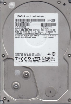 HDT721064SLA380 Hitachi 640GB SATA 3.5 Inch Hard Drive
