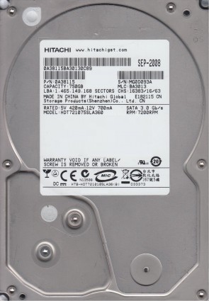 HitachiHDT721075SLA360750 GBSATA3.5