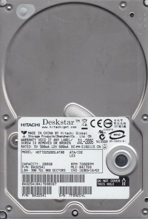 HitachiHDT722520DLAT80200 GBIDE3.5