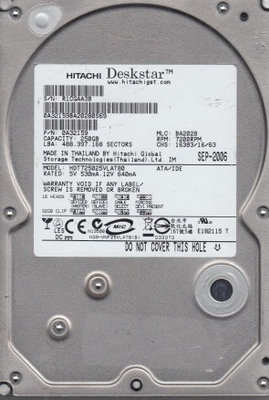 HDT725025VLAT80 Hitachi 250GB IDE 3.5 Inch Hard Drive
