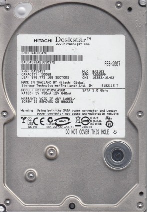 HDT725050VLA360 Hitachi 500GB SATA 3.5 Inch Hard Drive