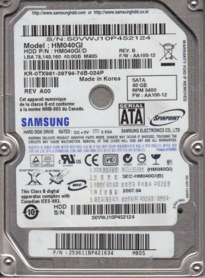 HM040GI Samsung 40GB SATA 2.5 Inch Hard Drive