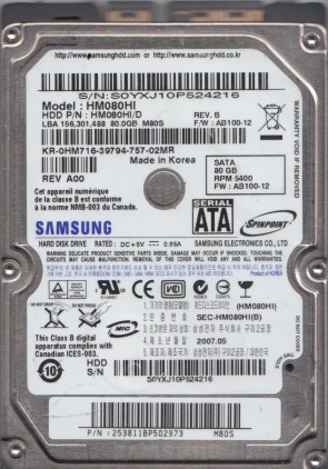 HM080HI Samsung 80GB SATA 2.5 Inch Hard Drive
