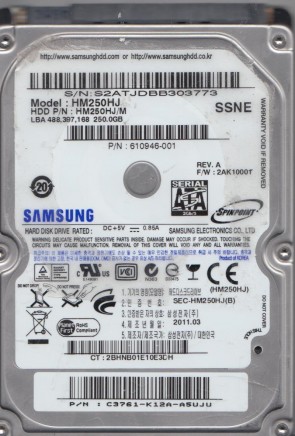 HM250HJ Samsung 250GB SATA 2.5 Inch Hard Drive