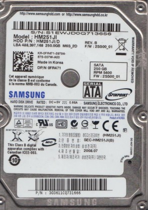HM251JI Samsung 250GB SATA 2.5 Inch Hard Drive