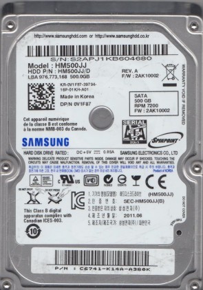 HM500JJ Samsung 500GB SATA 2.5 Inch Hard Drive