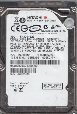 HitachiHTE543212L9A300120 GBSATA2.5