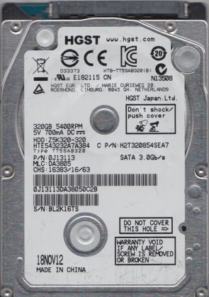 HTE543232A7A384 Hitachi 320GB SATA 2.5 Inch Hard Drive
