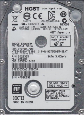 HTE545050A7E380 Hitachi 500GB SATA 2.5 Inch Hard Drive