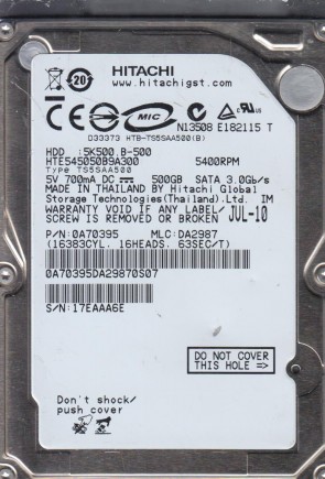 HTE545050B9A300 Hitachi 500GB SATA 2.5 Inch Hard Drive