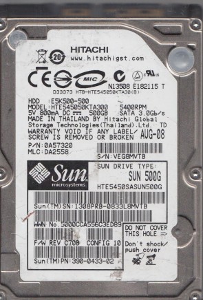 HTE545050KTA300 Hitachi 500GB SATA 2.5 Inch Hard Drive