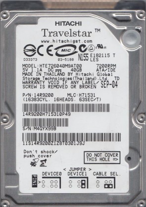 HTE726040M9AT00 Hitachi 40GB IDE 2.5 Inch Hard Drive