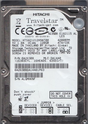 HTS421212H9AT00 Hitachi 120GB IDE 2.5 Inch Hard Drive