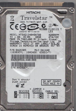 HTS421240H9AT00 Hitachi 40GB IDE 2.5 Inch Hard Drive