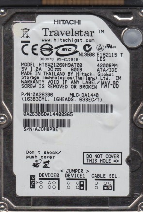 HTS421260H9AT00 Hitachi 60GB IDE 2.5 Inch Hard Drive