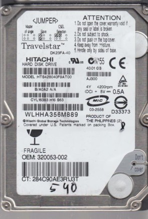 HTS428040F9AT00 Hitachi 40GB IDE 2.5 Inch Hard Drive