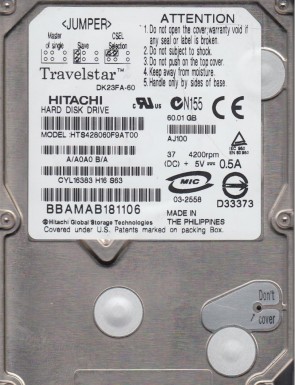 HTS428060F9AT00 Hitachi 60GB IDE 2.5 Inch Hard Drive