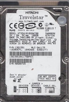 HTS541010G9AT00 Hitachi 100GB IDE 2.5 Inch Hard Drive