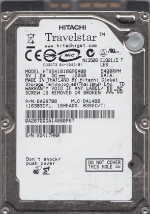 HTS541010G9SA00 Hitachi 100GB SATA 2.5 Inch Hard Drive