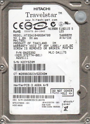 HTS541040G9AT00 Hitachi 40GB IDE 2.5 Inch Hard Drive