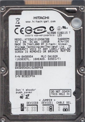 HTS541212H9AT00 Hitachi 120GB IDE 2.5 Inch Hard Drive