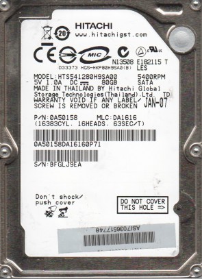 HTS541280H9SA00 Hitachi 80GB SATA 2.5 Inch Hard Drive