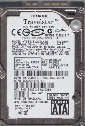 HTS541612J9SA00 Hitachi 120GB SATA 2.5 Inch Hard Drive
