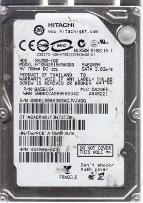 HTS542516K9A300 Hitachi 160GB SATA 2.5 Inch Hard Drive