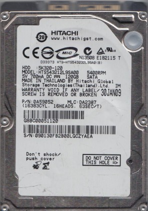 HTS543212L9SA00 Hitachi 120GB SATA 2.5 Inch Hard Drive