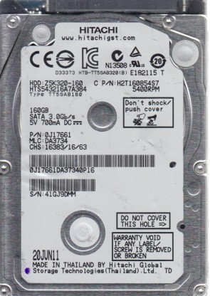 HTS543216A7A384 Hitachi 160GB SATA 2.5 Inch Hard Drive