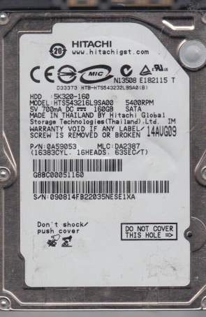 HTS543216L9SA00 Hitachi 160GB SATA 2.5 Inch Hard Drive