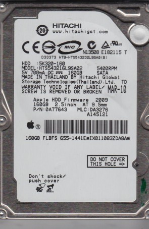 HTS543216L9SA02 Hitachi 160GB SATA 2.5 Inch Hard Drive