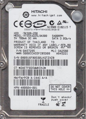 HTS543225L9A300 Hitachi 250GB SATA 2.5 Inch Hard Drive