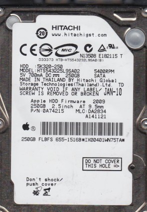 HTS543225L9SA02 Hitachi 250GB SATA 2.5 Inch Hard Drive