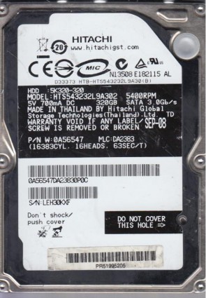 HTS543232L9A302 Hitachi 320GB SATA 2.5 Inch Hard Drive
