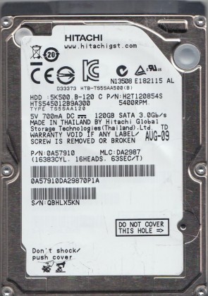 HTS545012B9A300 Hitachi 120GB SATA 2.5 Inch Hard Drive