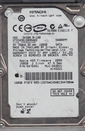 HTS545016B9SA02 Hitachi 160GB SATA 2.5 Inch Hard Drive