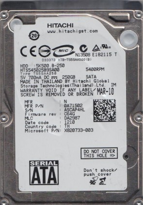 HTS545025B9SA00 Hitachi 250GB SATA 2.5 Inch Hard Drive