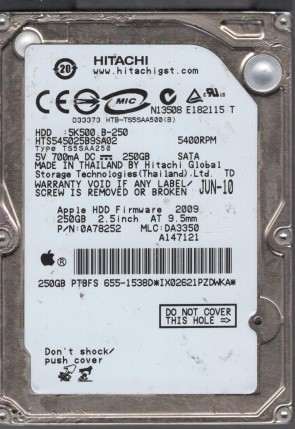 HTS545025B9SA02 Hitachi 250GB SATA 2.5 Inch Hard Drive
