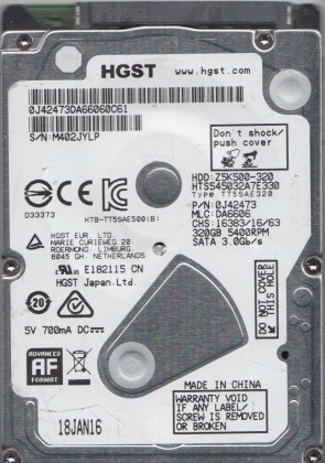 HTS545032A7E330 Hitachi 320GB SATA 2.5 Inch Hard Drive