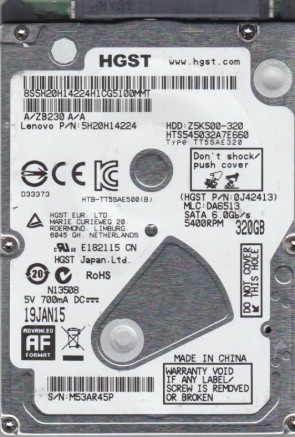 HTS545032A7E660 Hitachi 320GB SATA 2.5 Inch Hard Drive