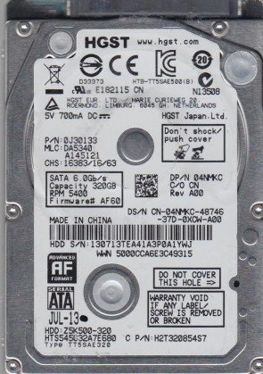 HTS545032A7E680 Hitachi 320GB SATA 2.5 Inch Hard Drive
