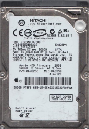 HTS545050B9SA02 Hitachi 500GB SATA 2.5 Inch Hard Drive