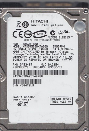 HitachiHTS545050KTA300500 GBSATA2.5
